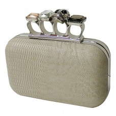 Evening Bag - 12 PCS - Small Skull & Stone Knuckle Clutch Bags - Beige - BG-EHP7102BEI